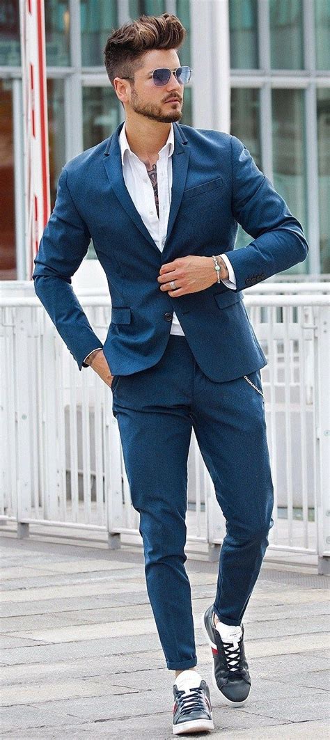 formal wear suit with sneakers.